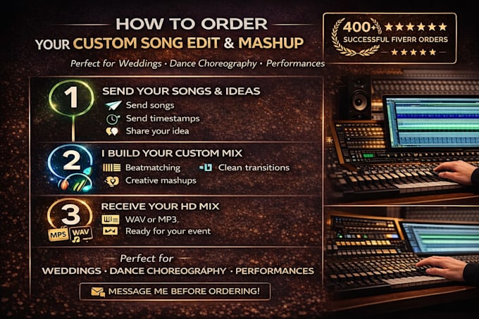 mix, combine songs, edit, cut, mashup for dances, weddings