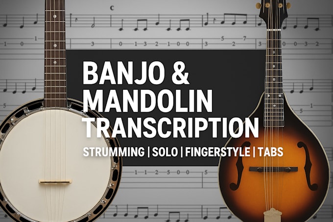 transcribe 5 string banjo mandolin strumming, fingerstyle solo into tab sheet