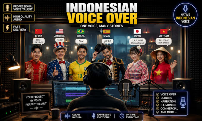 record indonesian voice over and dubbing for your project