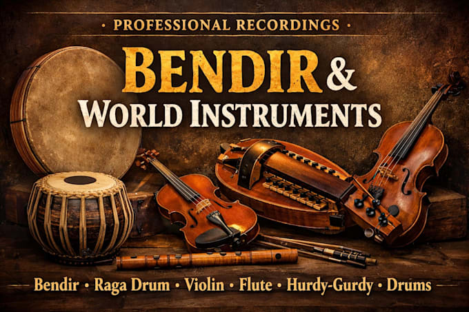 record world percussion and folk instruments like bendir frame drum flute oboe