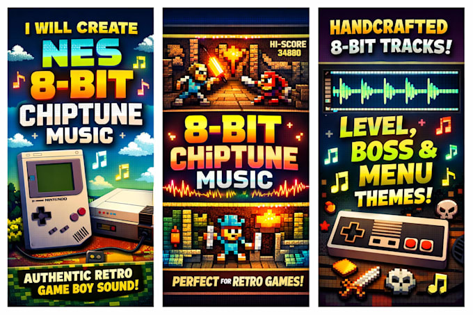 compose catchy nintendo 8bit chiptune retro game music