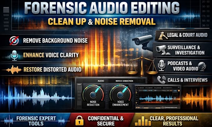 do forensic audio editing, clean up, enhance, cut and remove background noise