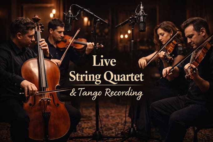record expressive cello, violin, fiddle and tango string quartet
