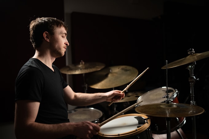 record session drum tracks at a professional studio