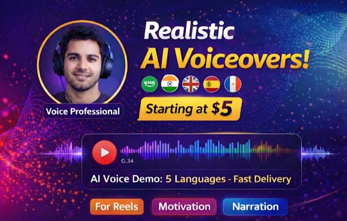 create realistic multilingual ai voice over in 5 languages
