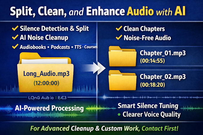 split, clean and enhance audio using ai silence detection and noise reduction