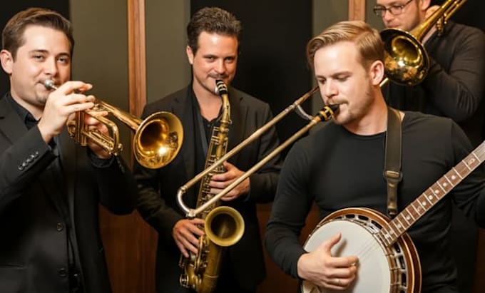 record pro brass horn section trumpet, saxophone, trombone, banjo player