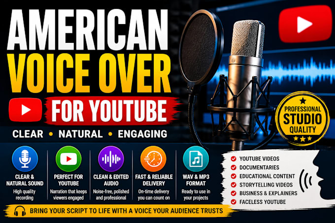 record a professional american english voice over for your video or podcast