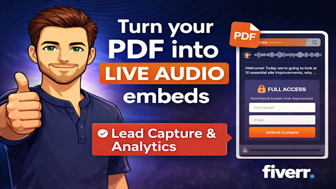turn your PDF into a live audio embed with lead capture