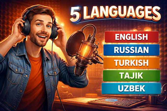 record a professional male voice over in multiple languages