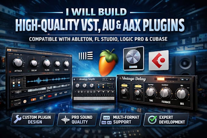 build vst, au, aax plugins compatible with ableton, fl studio, logic pro, cubase