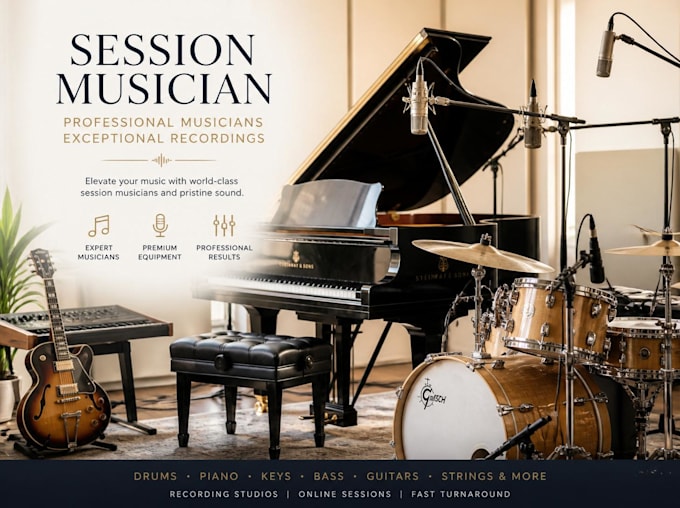 be your session musician for drums, piano and live instrument recording