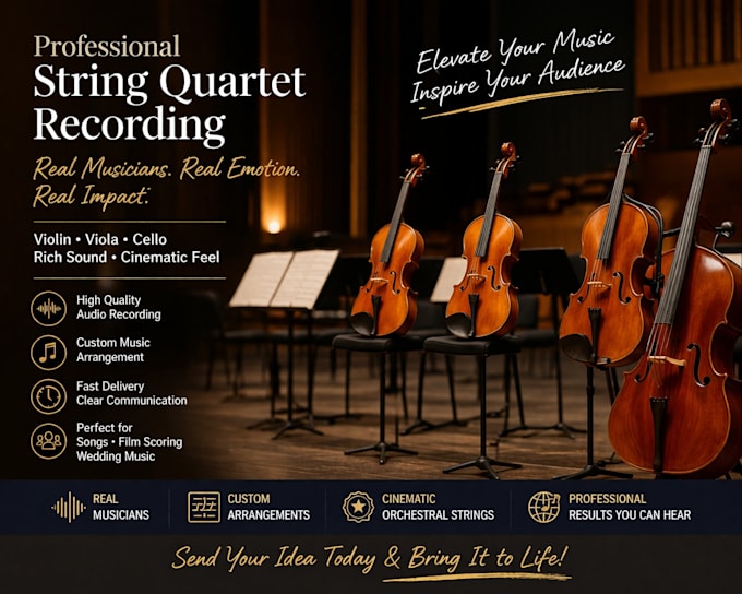 record real cinematic string quartet for your song