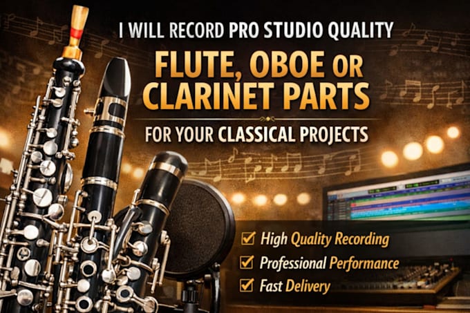 record pro studio quality flute, oboe, or clarinet parts for classical projects