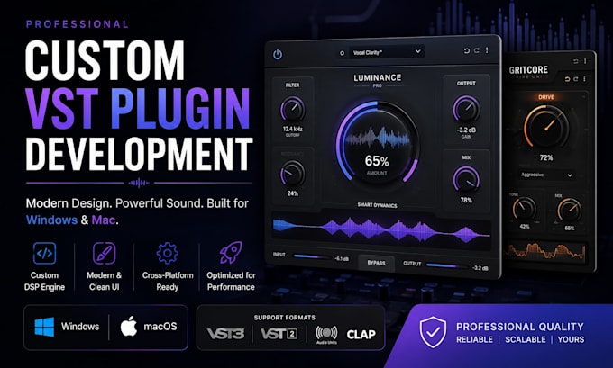 design and develop your vst plugin with modern and clean UI for windows and mac