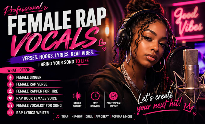 record female rap verse, hook, female vocal, rap