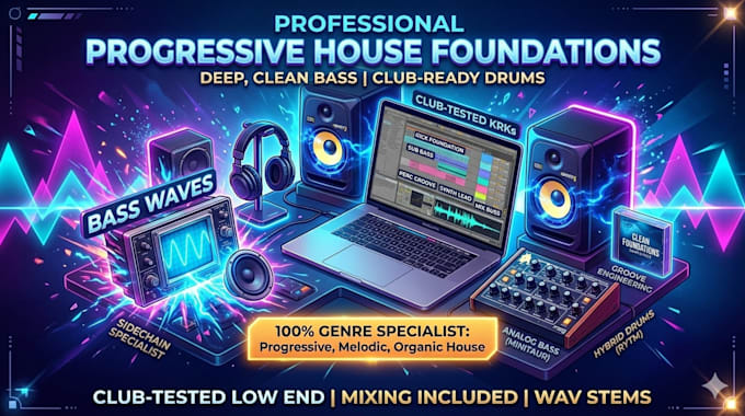 create professional progressive house drums and clean bass foundations