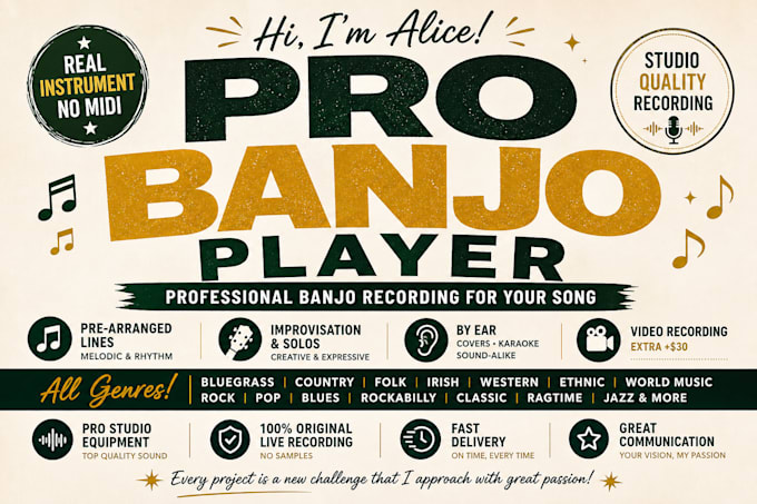 record a professional and nice banjo on your song