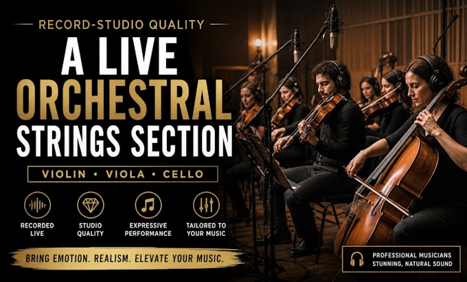 record studio quality a live orchestral strings section  violin, viola, cello