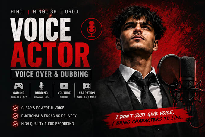 do hindi urdu voiceover for youtube gaming reels and dubbing