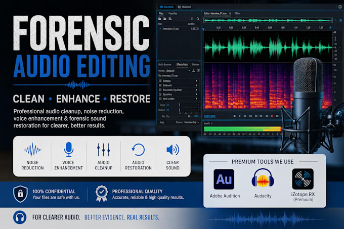 do forensic audio editing, detect background voice and do any audio enhancement