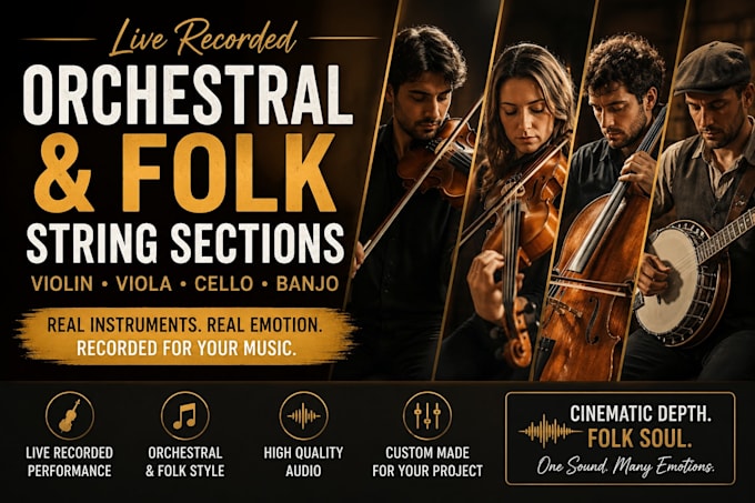 record a live orchestral strings section using violin viola cello banjo folk