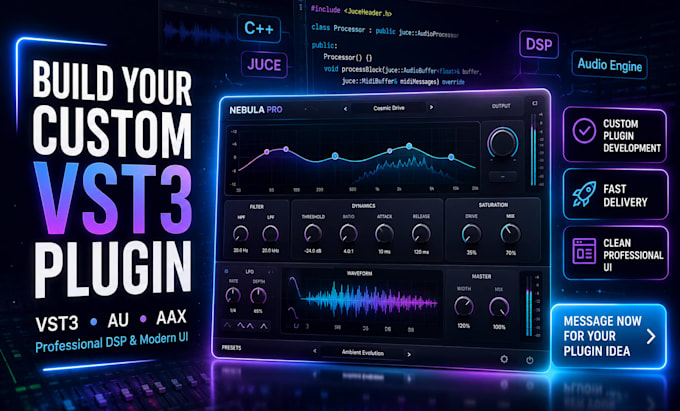 develop a custom vst3 plugin with professional dsp and modern UI design