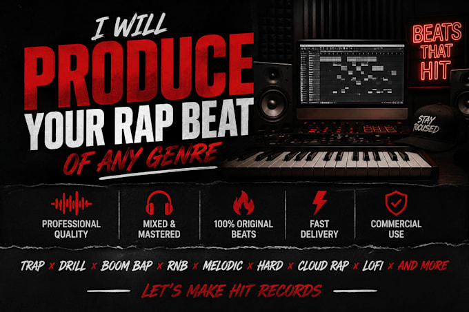 make you a custom hiphop, rnb, trap beat from scratch