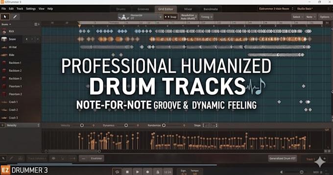 create professional humanized midi drum tracks for your song