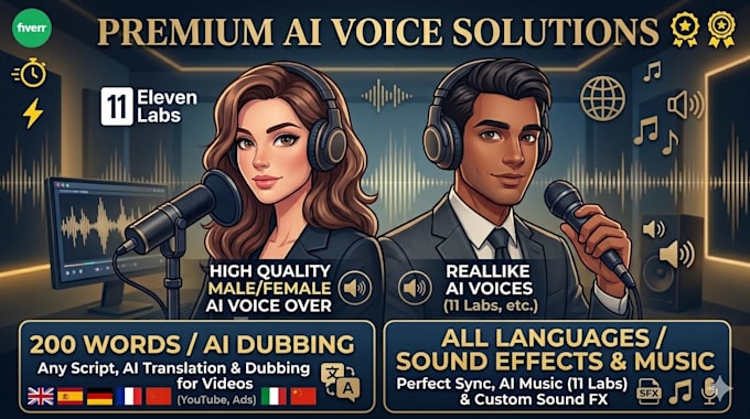 do ai voice over using eleven lab over 100 languages