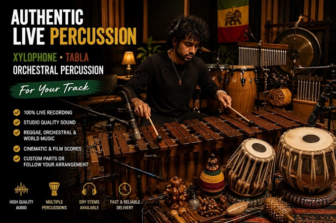 record authentic live xylophone, tabla and orchestral percussion for your track