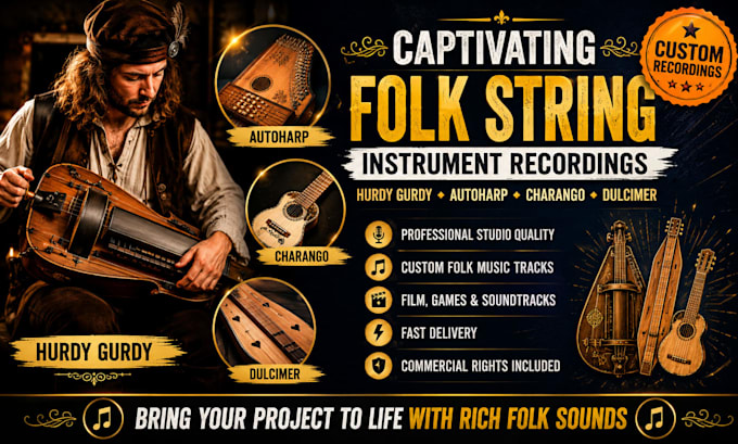 record real folk string instruments, gurdy, hurdy, autoharp, dulcimer, charango