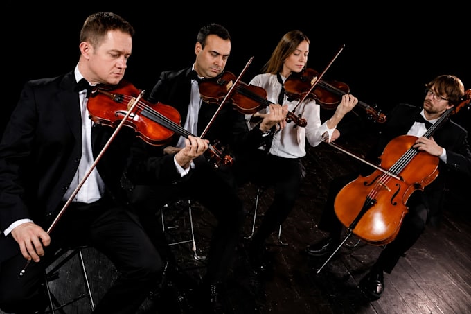 record a live orchestral strings section using violin, viola, cello for music
