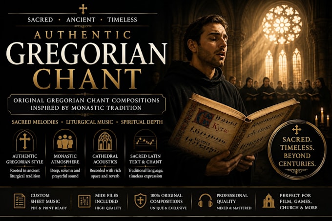 write cinematic gregorian chant and sacred choir music