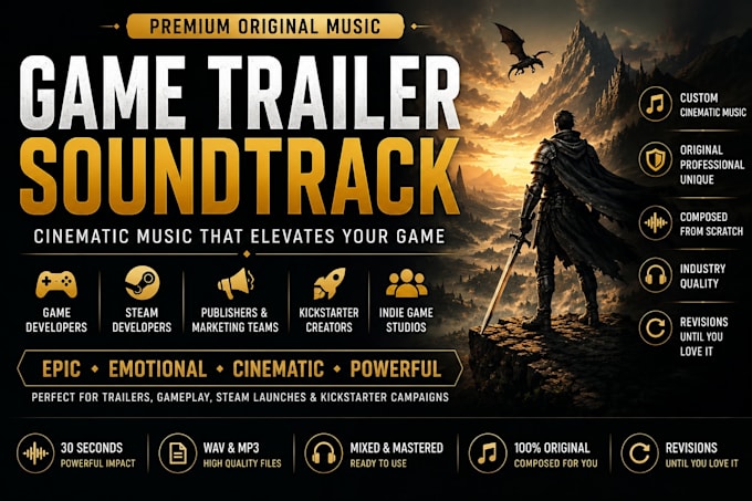 compose cinematic game trailer soundtrack for indie studios and game developers