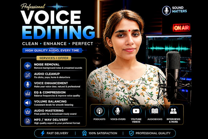 professionally edit , enhance and clean your voice with ai