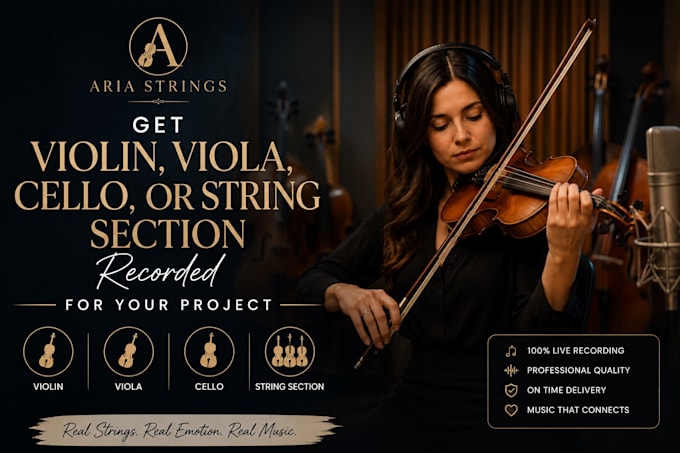 get violin, viola, cello, or string section recorded for your project