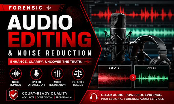 do forensic audio editing, remove noise, enhance and improve speech clarity