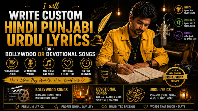 write custom hindi punjabi urdu lyrics for bollywood or devotional songs