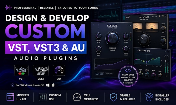 design and develop custom vst, vst3 and au audio plugins