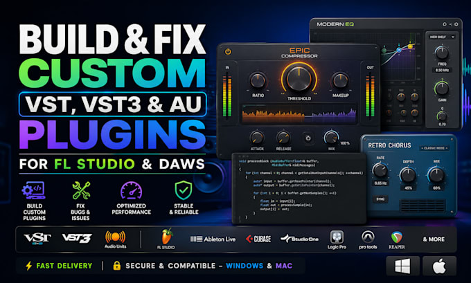 build and fix custom vst, vst3, and au plugins for fl studio and daws