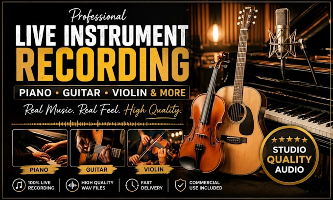 record high quality live piano guitar or violin tracks