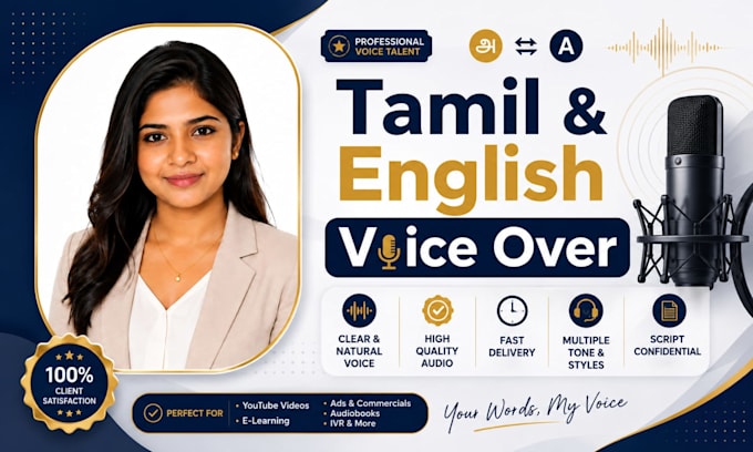 record professional tamil and english voice over for your video or ad