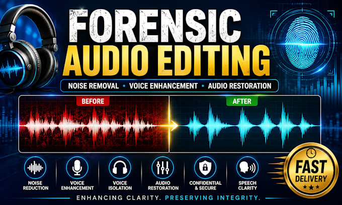 do forensic audio editing, audio repair, clean up enhance, detect background
