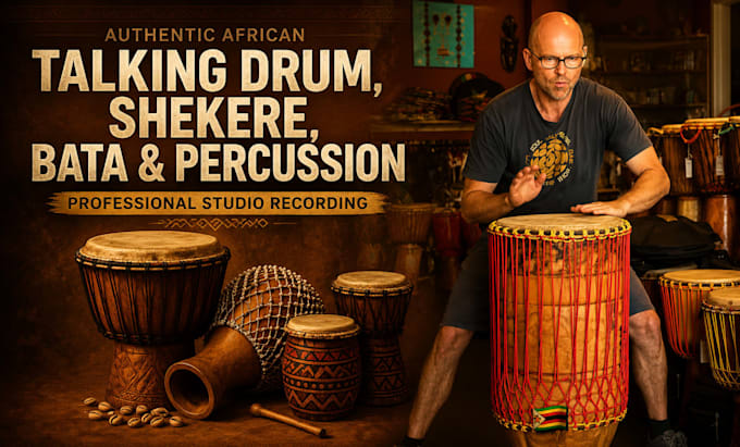 record authentic african, talking drum, shekere, bata and percussion