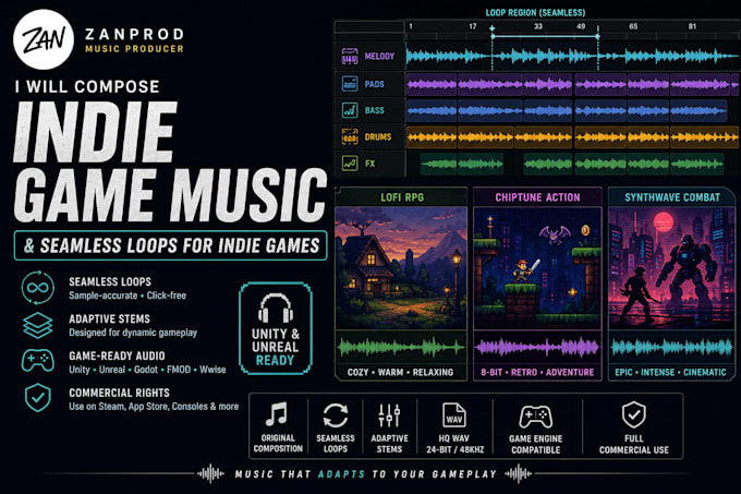 compose original game music and seamless loops for indie games