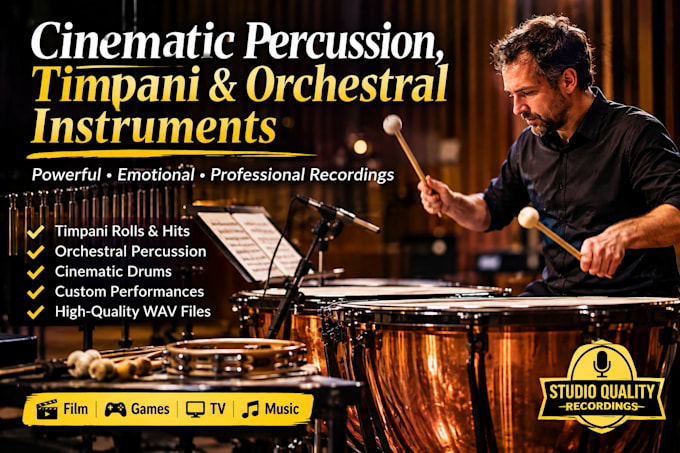 record epic cinematic percussion, timpani, and orchestral instruments