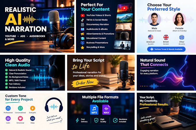 create realistic ai voice over for youtube ads and narration