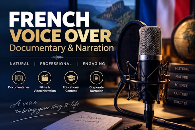 record a professional french voice over for documentaries and narration