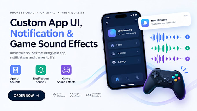 create custom app UI, notification and game sound effects